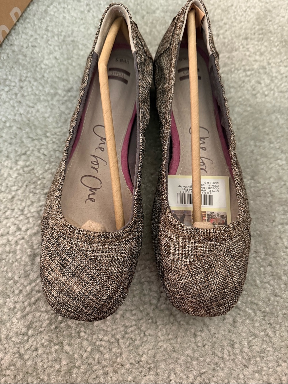 Toms Tweed Slip-On Ballet Flats in Brown and Beige